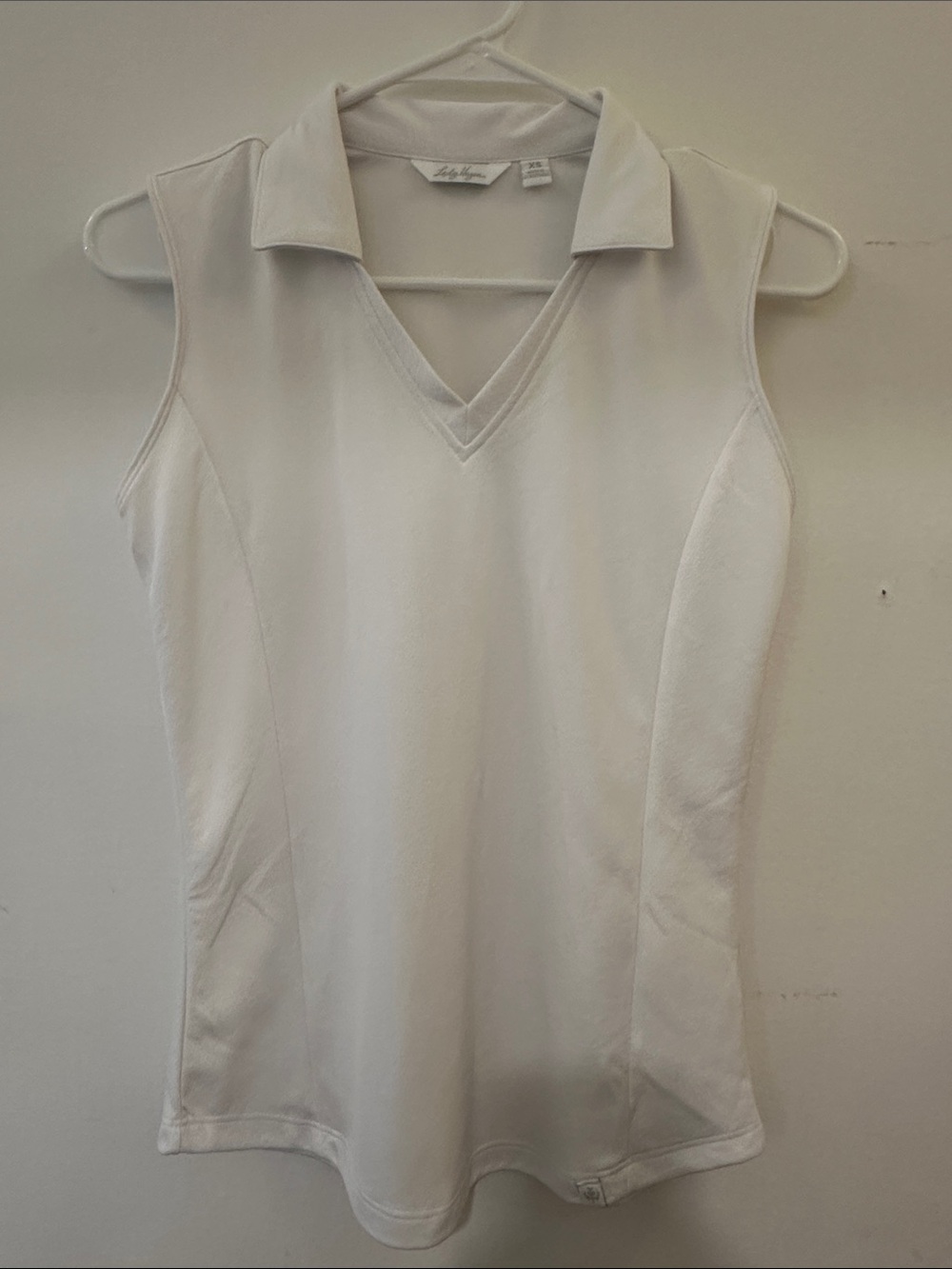 Lady Hagen Sleeveless V-Neck Polo Tank Top - White
